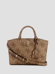 GUESS Women's Brown Logo Queensland Satchel Bag