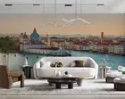 3D Houses River Landscape Self-adhesive Removeable Wallpaper Wall Mural