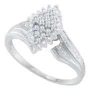 10kt White Gold Womens Round Prong-set Diamond Oval Cluster Ring 1/8 Cttw