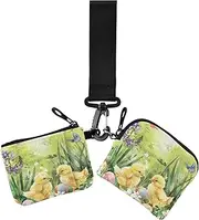 [miaozhen] Cute Easter Yellow Chicks Women's Dual Wallets Busniess Card Cases Thin Flat Coin Purse Wallet Bag with Wristle Strap for Girls 2 Packs mujer para, cute easter yellow chicks, Modern