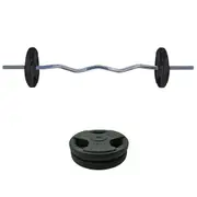 20kg Rubber Coated Ez Grip Cast Iron Weight Plate +120cm Curl Barbell Weight Set