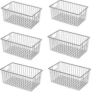 Upright Freezer Organizer Bins， Freezer Baskets for 16, 17, 21 cu.ft Standup Freezer, Wire Storage Baskets with Built-in Handles for Frozen Foods, Snacks, Vegetables, Fruits and More, Set of 6, Black