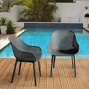 Furb 2PC Outdoor Dining Chairs Set, Modern Kitchen Dining Room Chairs, UV-Resistant 150kg Capacity for Home Garden Patio(Black)