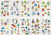 10 Sheets Space Themed Temporary Tattoos for Kids with Rockets Planets Astronauts and UFOs