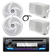 Marine Bluetooth CD Radio, 2x 4" 100W + 2x 3.5'' 200W Speakers (White), Antenna