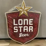 Large LONE STAR BEER SIGN TIN Sign TACKER 26”x20” SHIELD Logo Mancave New