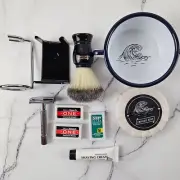 Complete Gentleman's Hardware Shaving Kit (Badger Brush, razors, bowl, stands)