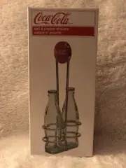 Coca-Cola Coke Bottle Salt & Pepper Shakers With Rack Brand New