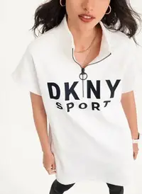 在飛比找Yahoo!奇摩拍賣優惠-DKNY 白色 半拉鏈短袖毛圈棉洋裝 698元