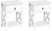 Artiss Bedside Table Set of 2 Wooden Bed Side Tables Storage Small Narrow Desk Chest Drawers, with Drawer and Storage Layer, Bedroom Furniture Tallboy Lamp Nightstand Cabinet, No Assembly Required