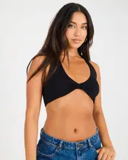 [Ava And Ever] Ava And Ever Women's Super Soft Twist Crop Top in Black Size 2 2 Black