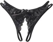 [Generic] Women's Lace Panties Sexy Low Rise Thongs Cheeky Open Crotch Briefs Hollow Out Strench Underwear for Ladies