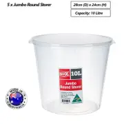 5 x Round Kitchen Pantry Storer 10L Food Honey Storage Container Buckets Bin