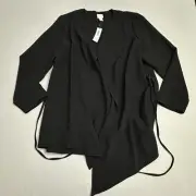 Chicos Drape Tie Front Jacket Blazer Dressy Womens 2 Large L Black Long Sleeve