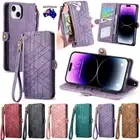 For iPhone 16 15 14 13 12 11 Pro Max XS Plus Zip Wallet Case Flip Leather Cover
