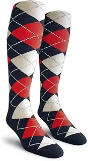 [Golf Knickers] Colorful Knee High Argyle Cotton Socks For Men Women and Youth - KKKK: Navy/Red/White - Mens