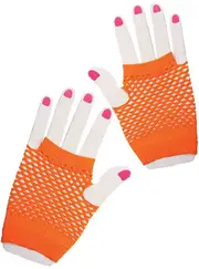 80s To The Maxx Neon Orange Fishnet Gloves