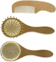 OHPHCALL Baby Hair Comb Set Scalp Brush for Newborns Wooden Handle Grooming Kit Woolen Brush for Infants