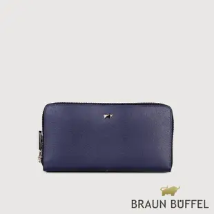 【BRAUN BUFFEL 德國小金牛】台灣總代理 奧菲莉亞V 12卡拉鍊長夾-午夜藍(BF628-V102-MNB)