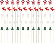 Christmas Cocktail Sticks Wooden Xmas Tree Toothpick White Snowman Fruit Picks Orange Cake Topper Mini Snack Picks 5" (13cm) Food Picks Appetizer Picks for Party Cake Decorations100 Pieces