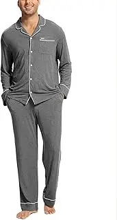 [GYS] Premium Bamboo Viscose Men's Pajamas Set Long Sleeve Button Down 2 Pieces Sleepwear Sets