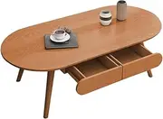 Exquisite Sofa Side Table, Japanese-Style Solid Wood Coffee Table with Drawers, Domestic Small Dining Table, Multifunctional Bedroom Leisure Table (Color : B (Oval), Size : 120CM)