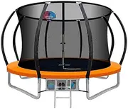 Everfit Trampoline for Kids 8ft 10ft 12ft 14ft 16ft Rebounder Round Trampolines, Outdoor Bouncing Children Gift, Step Ladder Enclosure Safety Net Cover Family Christmas Birthday Orange