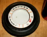 [HUALIN CHINA TIRE Co.] RUBBER [3-D] CHINA MADE TIRE & CERAMIC ASHTRAY, 1960's