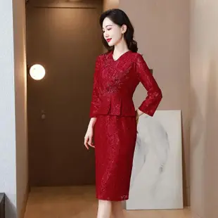 【Very Buy 非常勸敗】喜婆婆婚宴裝旗袍禮服裙2023秋季媽媽裝復古繡花亮片洋裝