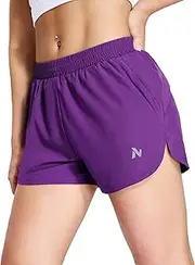 [Nepest] Womens Running Shorts with Mesh Liner Elastic Waist Quick Dry 3 inch Athletic Workout Shorts with Zipper Pocket