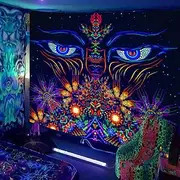 Fluorescent Tapestry Skull Mushroom Psychedelic Black Light Tapestry Dormitory Living Room Art Decoration Hanging Cloth