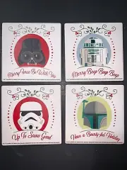 Star Wars Boba Fett R2D2 Darth Vader Storm Trooper -4 Coasters Christmas Set New