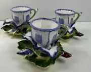 3 Sets NOS Chadwick Porcelain Blue Flower Tea Cup Petal Leaf Saucer Japan W/box