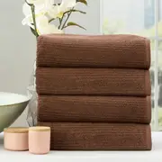 Renee Taylor Cobblestone 650 GSM Cotton Ribbed Towel Packs 4pc Bath Towel Toffee