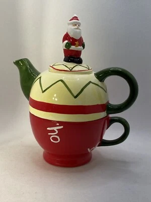Santa Claus Tea for One 3 Piece Set Pot Cup Lid Last Minute Holiday Gift New