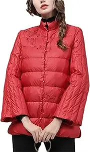 [Generic] Women' Vintage Embroidered Chinese Red Loose Plus Size Warm Thicken White Duck Down Puffer Coat