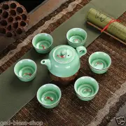 7pcs/lot Chinese Porcelain Tea Set Fish relief tea pot kungfu tea cup ceramic