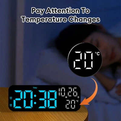 Large Screen Alarm Clock Modern Digital LED Desk Alarm Clock Thermometer 12/24H