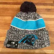 New Era Black Carolina Panthers Sideline Cuffed Knit Hat with Pom