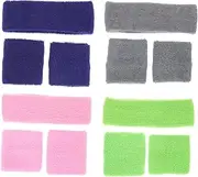 [Milisten] 4Sets Colorful Sports Sweatbands Elastic Headbands Wristbands for Boys for Yoga Running Football and More Activities Comfortable Durable