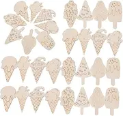 COHEALI Create Your Own Art 40pcs Unfinished Wooden Ice Cutouts Wood Craft Supplies for Parties Decor