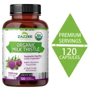Zazzee Organic Milk Thistle 7500mg - 80% Silymarin, Liver Support Supplements