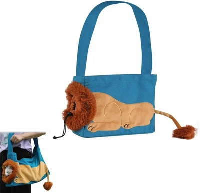 Lion-Shaped Pet Canvas Bag,Little Pet Carrier Travel Bag Widened Shoulder Straps