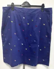 NEW White Stuff UK18 ocean blue cotton/linen lined skirt with embroidered camels