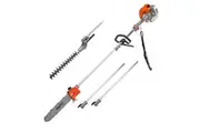 MTM 62cc Long Reach Pole Saw and Hedge Trimmer, 2-Stroke Petrol, 12' Tree Trimming Pruning Chainsaw Bar, 2 Extension Shafts