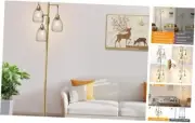 Dimmable Floor Lamp, 3 x 800LM LED Edison Bulbs Included, Brass-70 inches