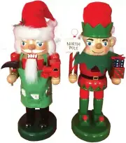 SANTA'S WORKSHOP 11" WOODEN NUTCRACKER SANTA & ELF CHRISTMAS DECORATION