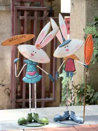 在飛比找松果購物優惠-美式風格鐵藝動物擺件 落地戶外庭院擺設 胡蘿蔔兔子 (8.3