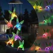 Solar LED Wind Chimes Light Color Changing Hanging Outdoors Hummingbird Lamp