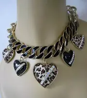 BETSEY JOHNSON 60's MOD LEOPARD LUCITE HEART STATEMENT NECKLACE~RARE~$195~NWT